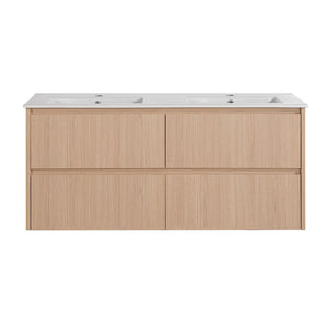 LUKKA GLADSTONE MODERN SANDY OAK 1200MM DOUBLE BOWL WALL HUNG VANITY