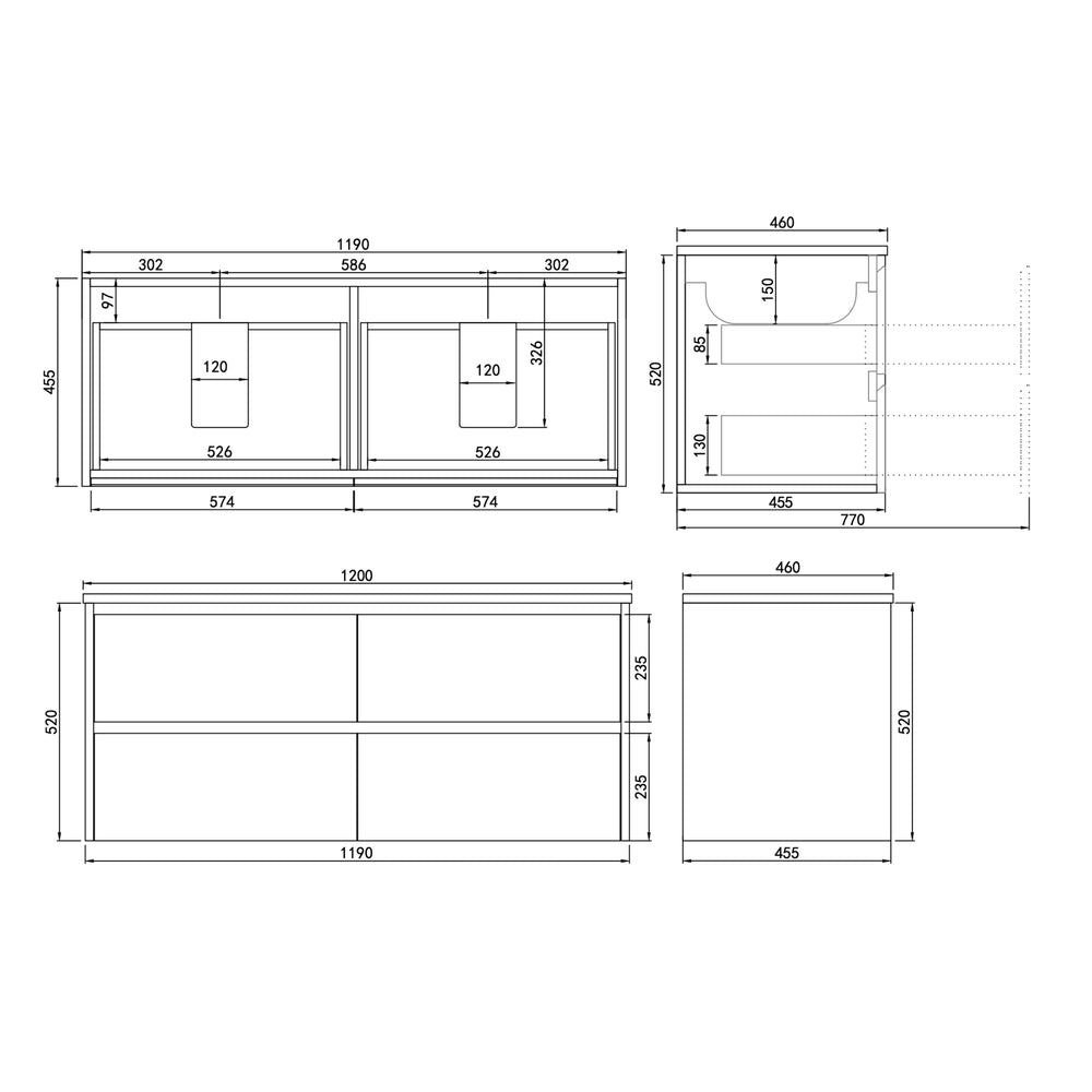 LUKKA GLADSTONE MODERN MOCHA OAK 1200MM DOUBLE BOWL WALL HUNG VANITY