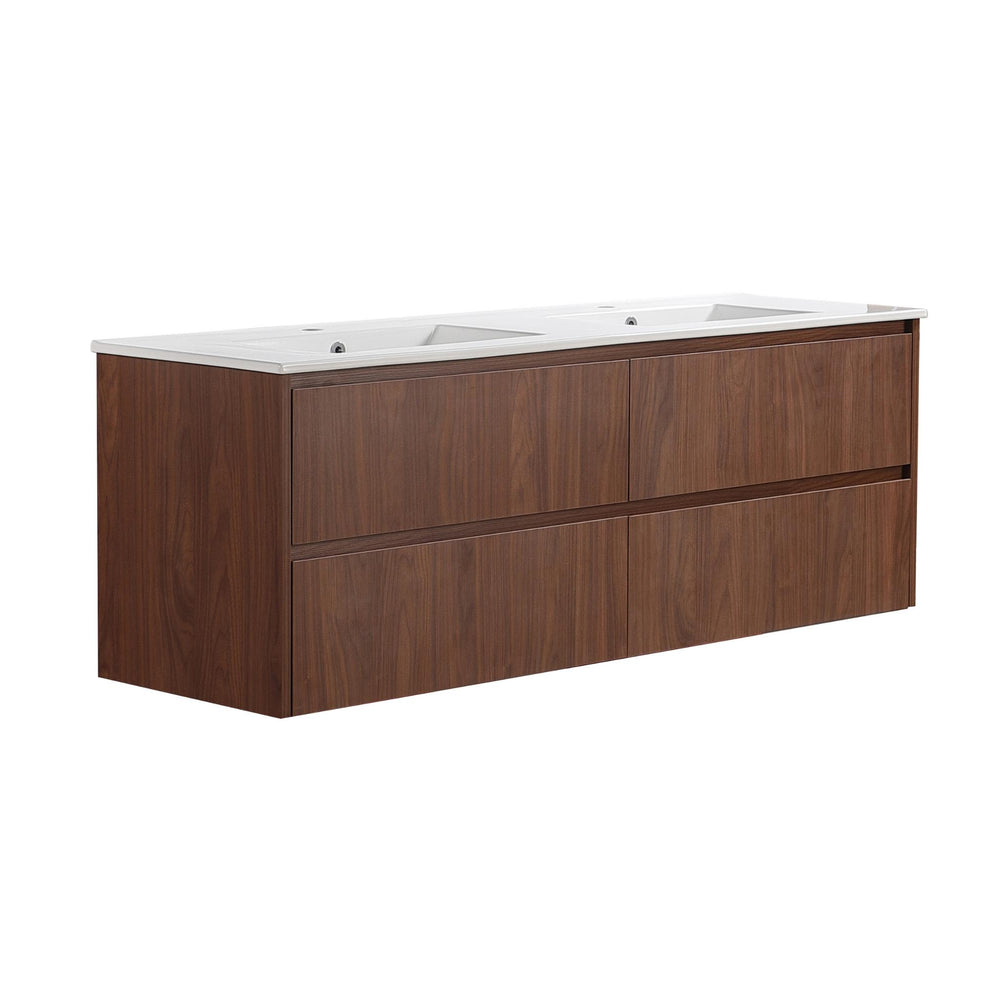 LUKKA GLADSTONE MODERN MOCHA OAK 1500MM DOUBLE BOWL WALL HUNG VANITY