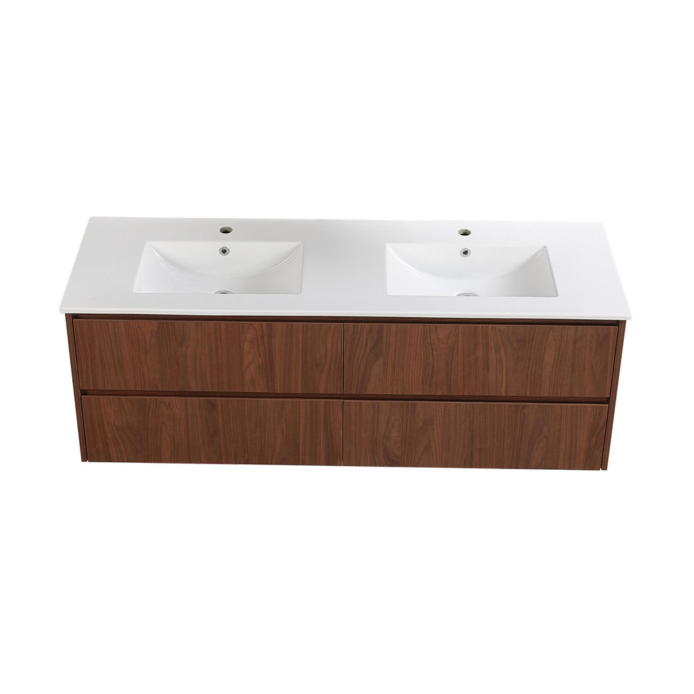 LUKKA GLADSTONE MODERN MOCHA OAK 1500MM DOUBLE BOWL WALL HUNG VANITY