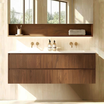 LUKKA GLADSTONE MODERN MOCHA OAK 1500MM DOUBLE BOWL WALL HUNG VANITY