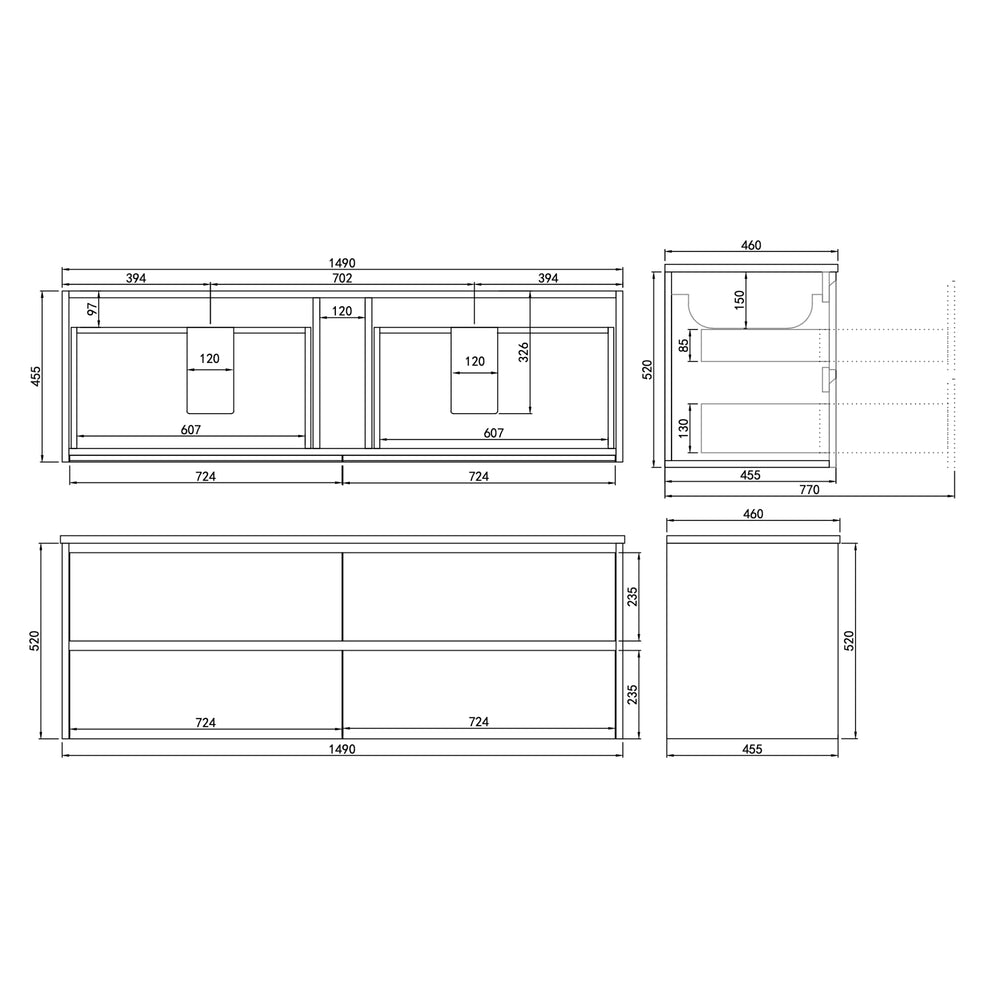 LUKKA GLADSTONE MODERN MOCHA OAK 1500MM DOUBLE BOWL WALL HUNG VANITY