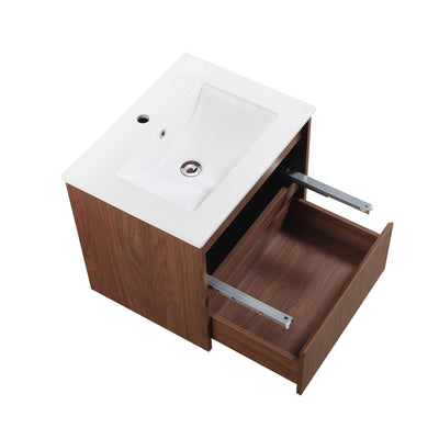 LUKKA GLADSTONE MODERN MOCHA OAK 600MM SINGLE BOWL WALL HUNG VANITY