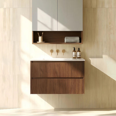 LUKKA GLADSTONE MODERN MOCHA OAK 600MM SINGLE BOWL WALL HUNG VANITY