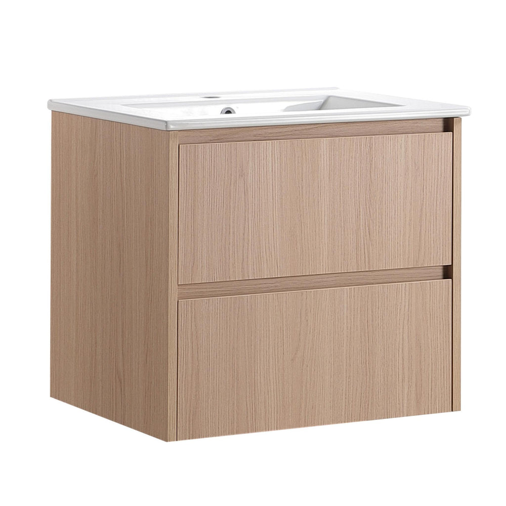 LUKKA GLADSTONE MODERN SANDY OAK 600MM SINGLE BOWL WALL HUNG VANITY
