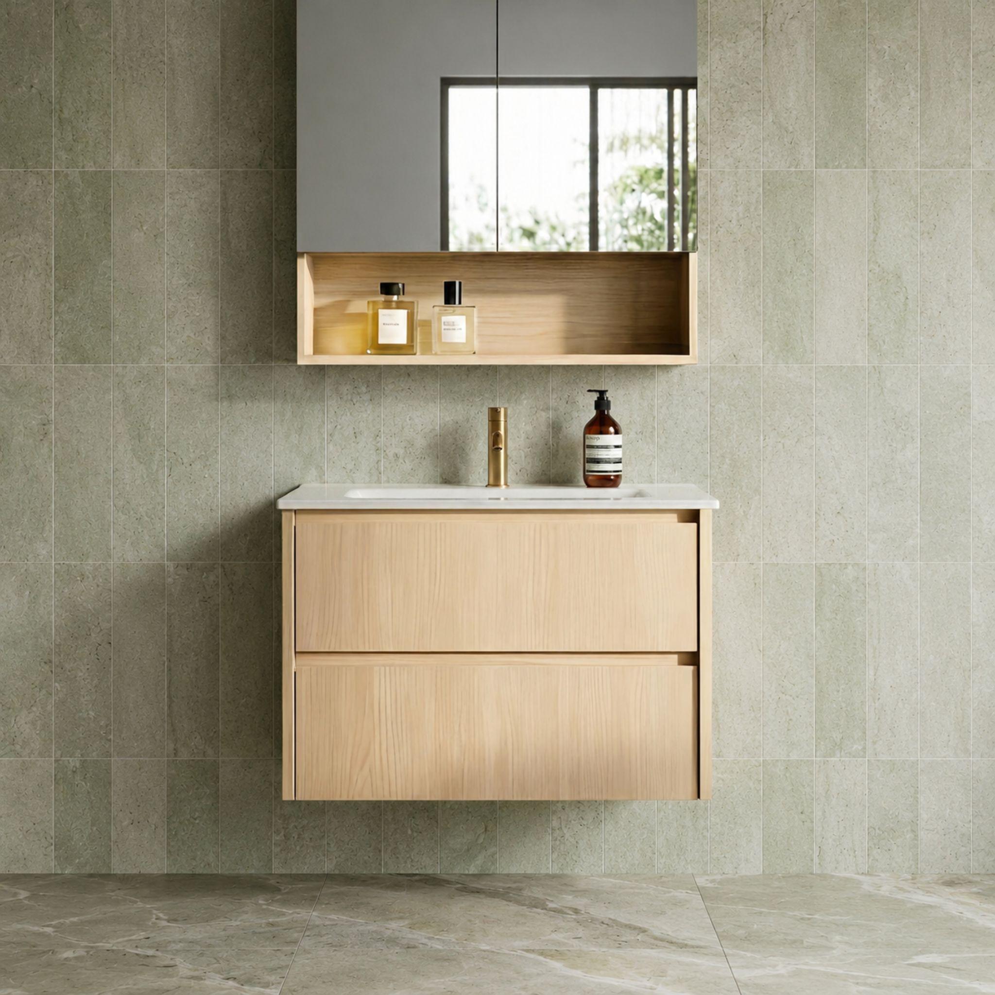 LUKKA GLADSTONE MODERN SANDY OAK 600MM SINGLE BOWL WALL HUNG VANITY