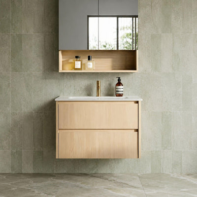 LUKKA GLADSTONE MODERN SANDY OAK 600MM SINGLE BOWL WALL HUNG VANITY