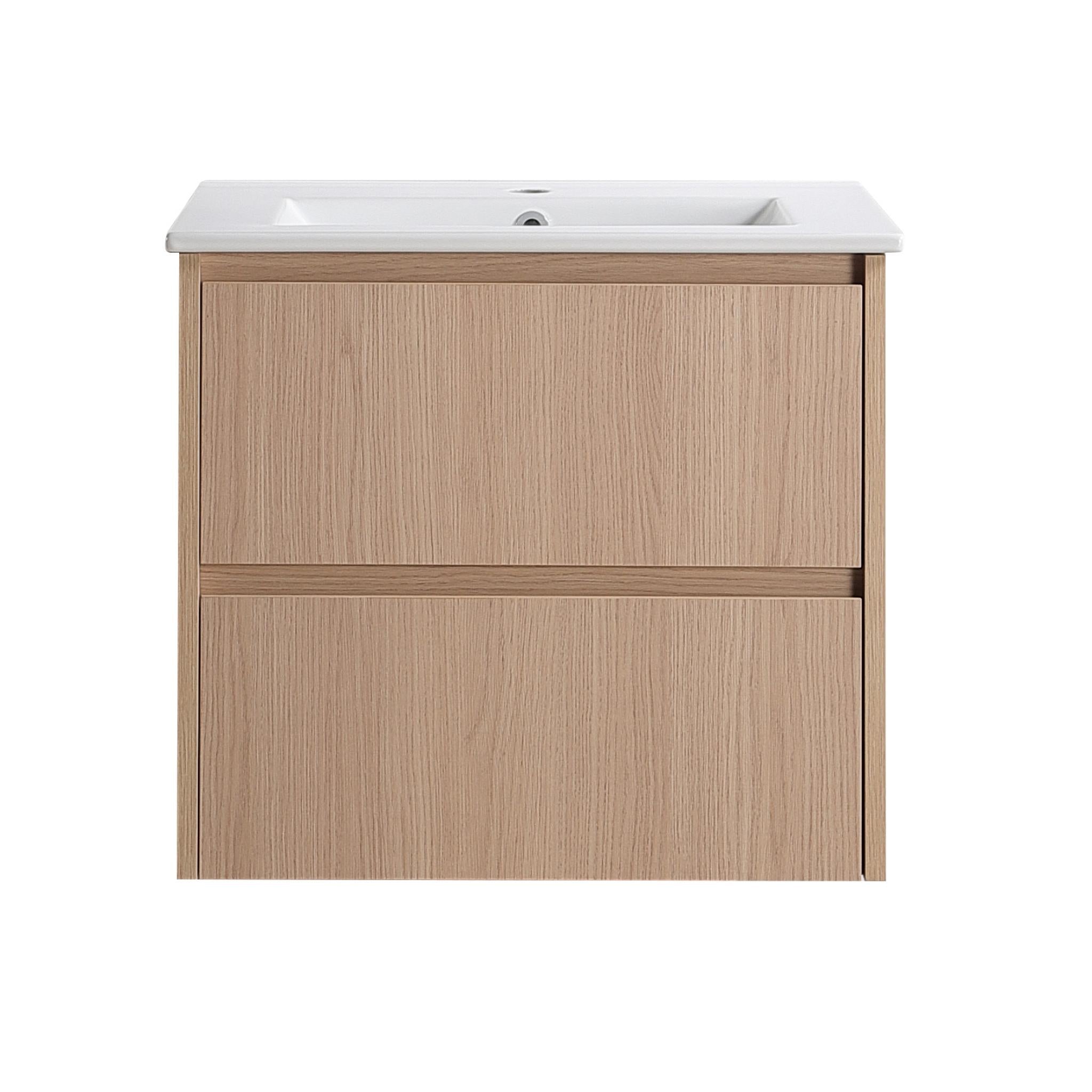 LUKKA GLADSTONE MODERN SANDY OAK 600MM SINGLE BOWL WALL HUNG VANITY