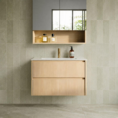 LUKKA GLADSTONE MODERN SANDY OAK 750MM SINGLE BOWL WALL HUNG VANITY