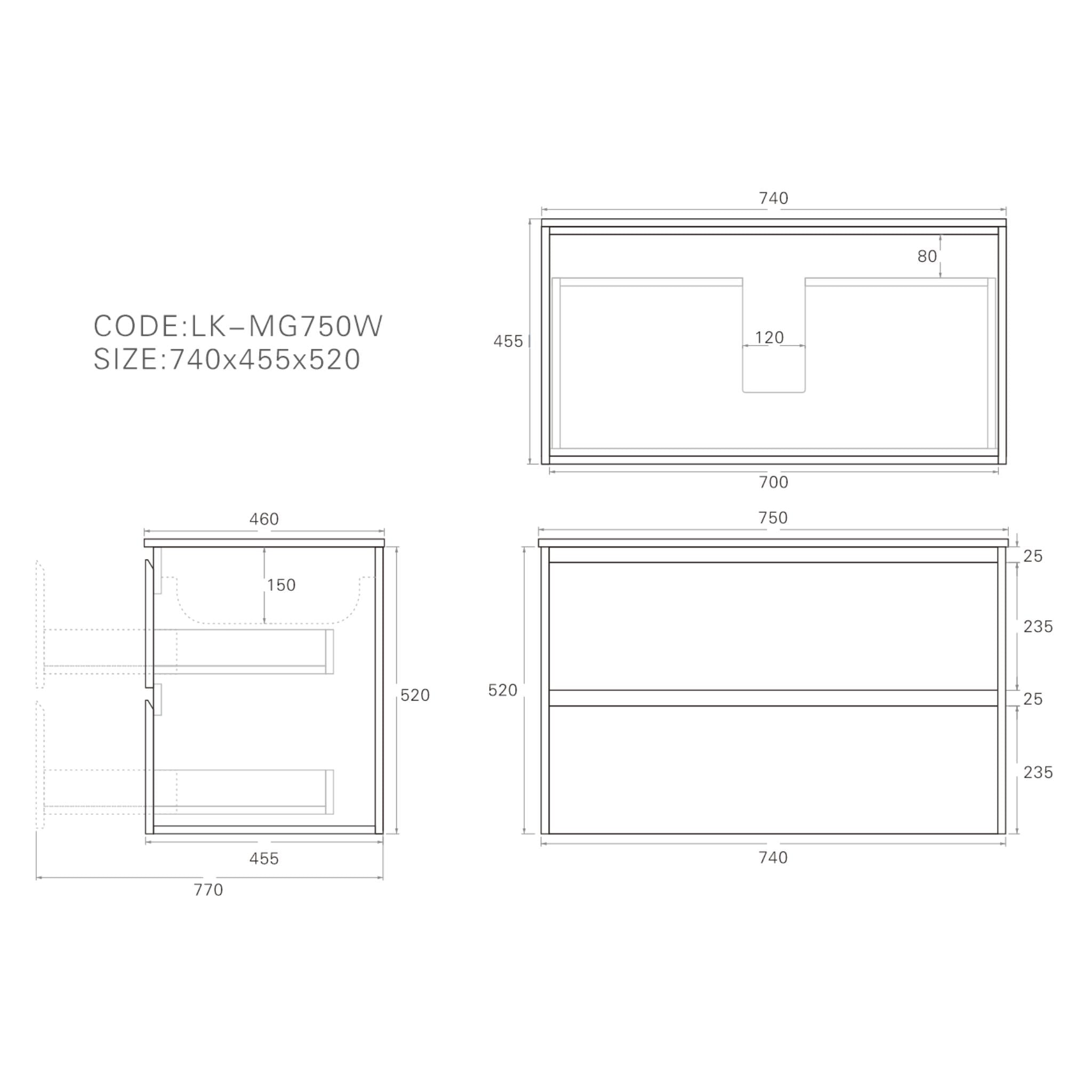 LUKKA GLADSTONE MODERN SANDY OAK 750MM SINGLE BOWL WALL HUNG VANITY