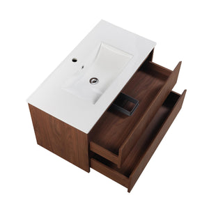 LUKKA GLADSTONE MODERN MOCHA OAK 900MM SINGLE BOWL WALL HUNG VANITY