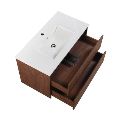 LUKKA GLADSTONE MODERN MOCHA OAK 900MM SINGLE BOWL WALL HUNG VANITY
