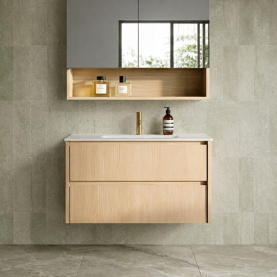 LUKKA GLADSTONE MODERN SANDY OAK 900MM SINGLE BOWL WALL HUNG VANITY
