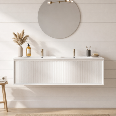 LUKKA KLIFF MODERN MATTE WHITE 1200MM DOUBLE BOWL WALL HUNG VANITY