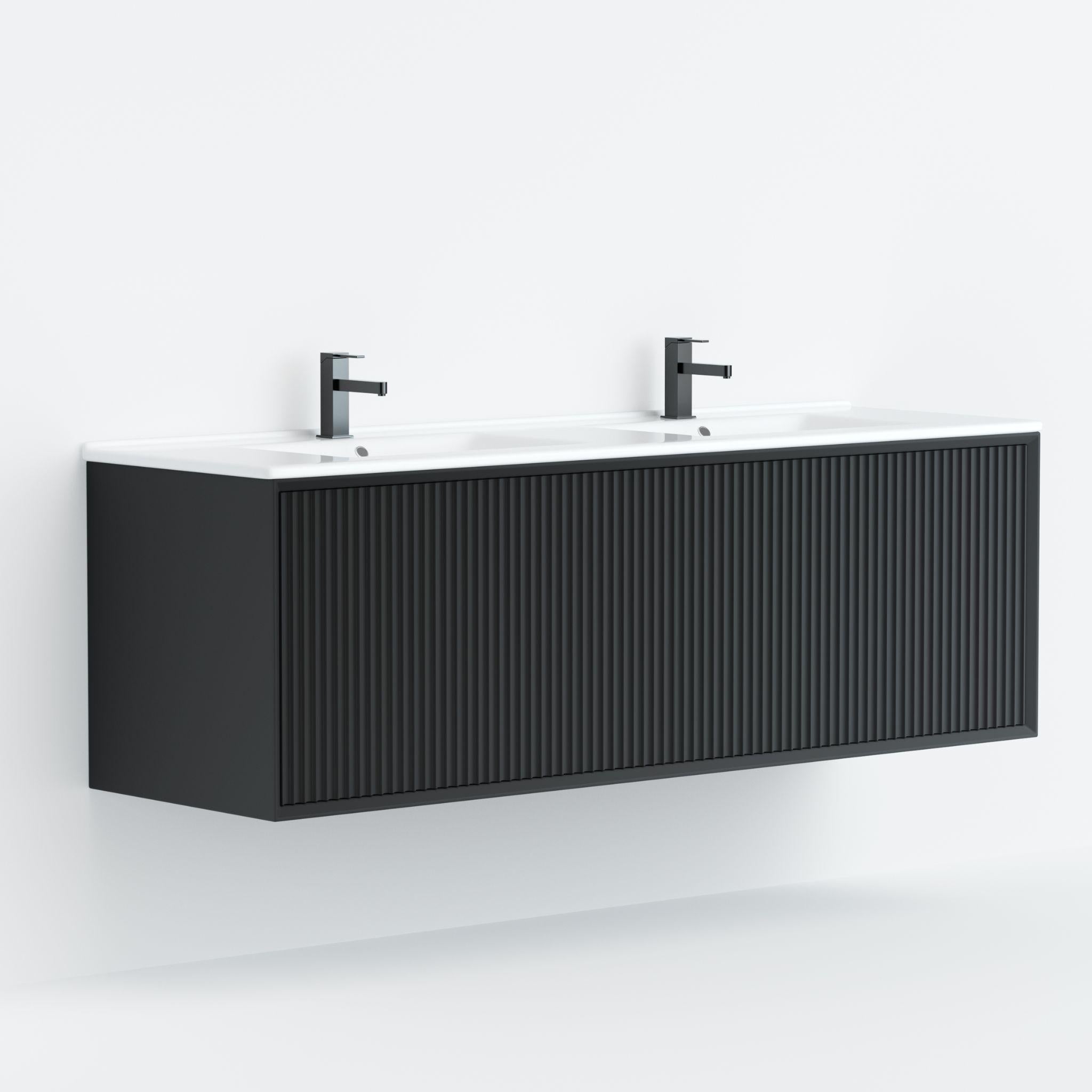 LUKKA KLIFF MODERN MATTE BLACK 1500MM DOUBLE BOWL WALL HUNG VANITY