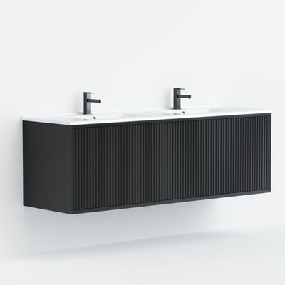 LUKKA KLIFF MODERN MATTE BLACK 1500MM DOUBLE BOWL WALL HUNG VANITY