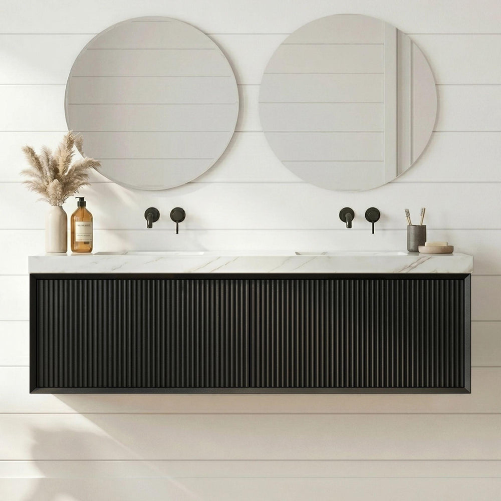 LUKKA KLIFF MODERN MATTE BLACK 1500MM DOUBLE BOWL WALL HUNG VANITY