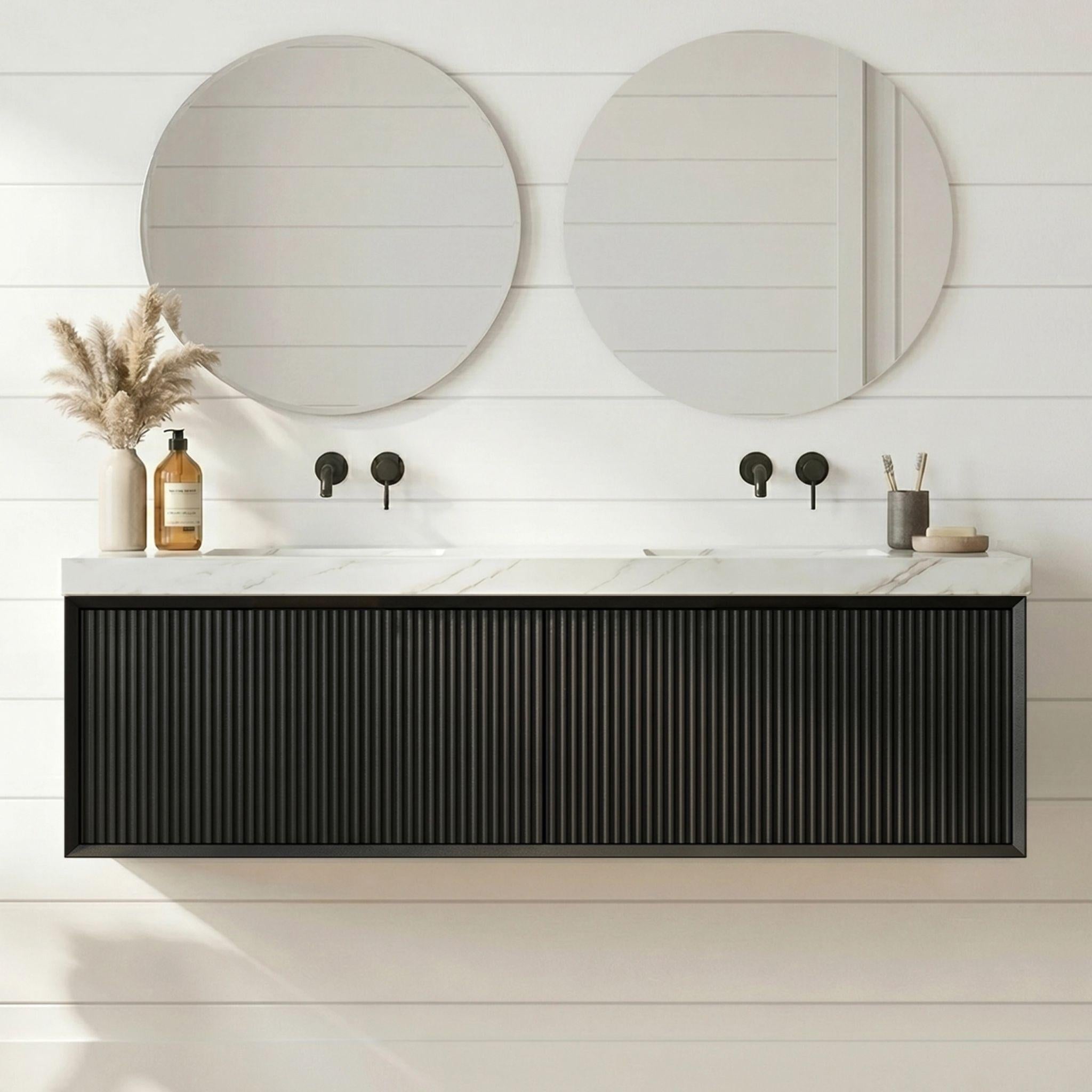 LUKKA KLIFF MODERN MATTE BLACK 1500MM DOUBLE BOWL WALL HUNG VANITY