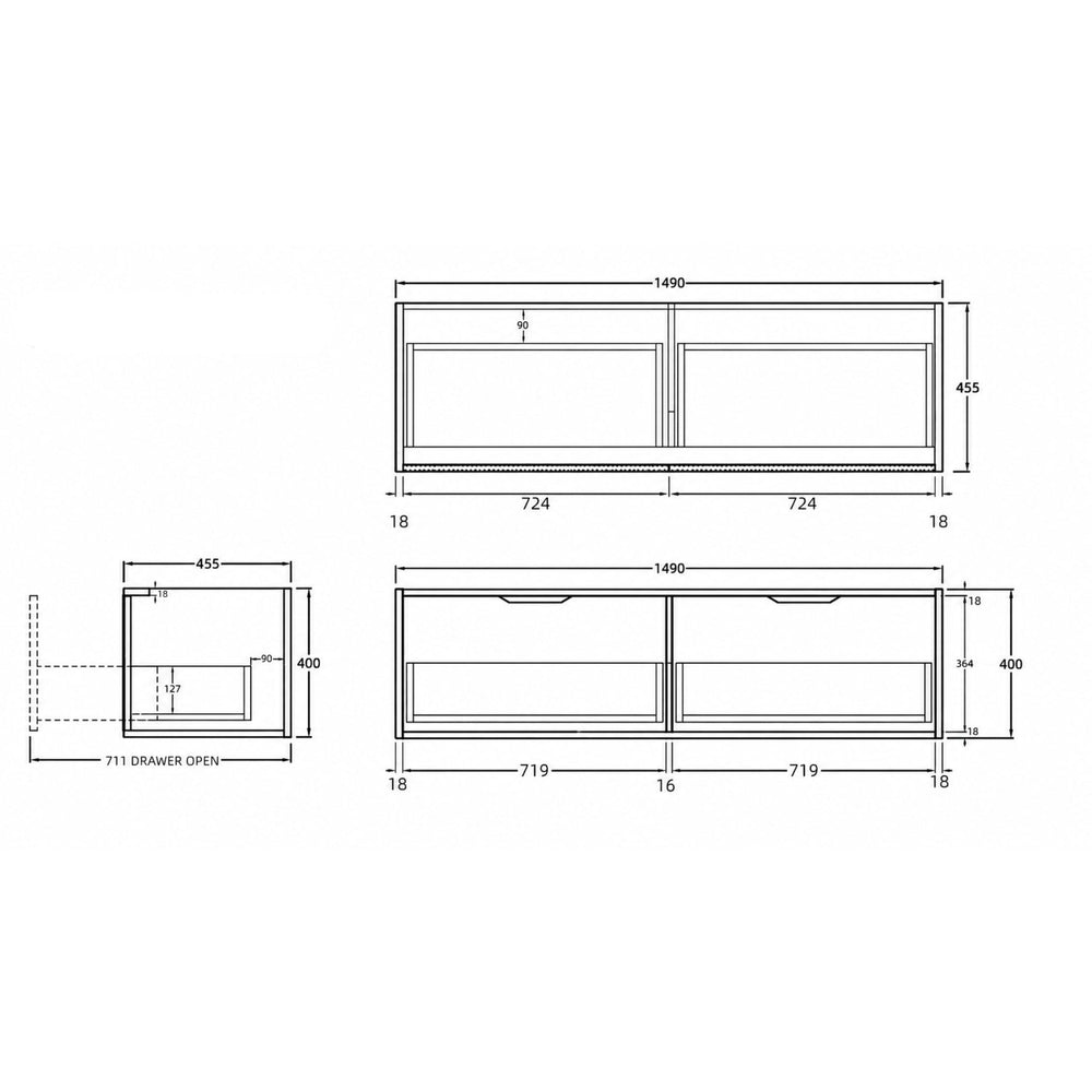 LUKKA KLIFF COASTAL OAK 1500MM DOUBLE BOWL WALL HUNG VANITY
