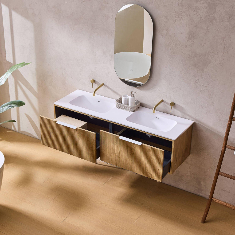 LUKKA KLIFF PRIME OAK 1500MM DOUBLE BOWL WALL HUNG VANITY