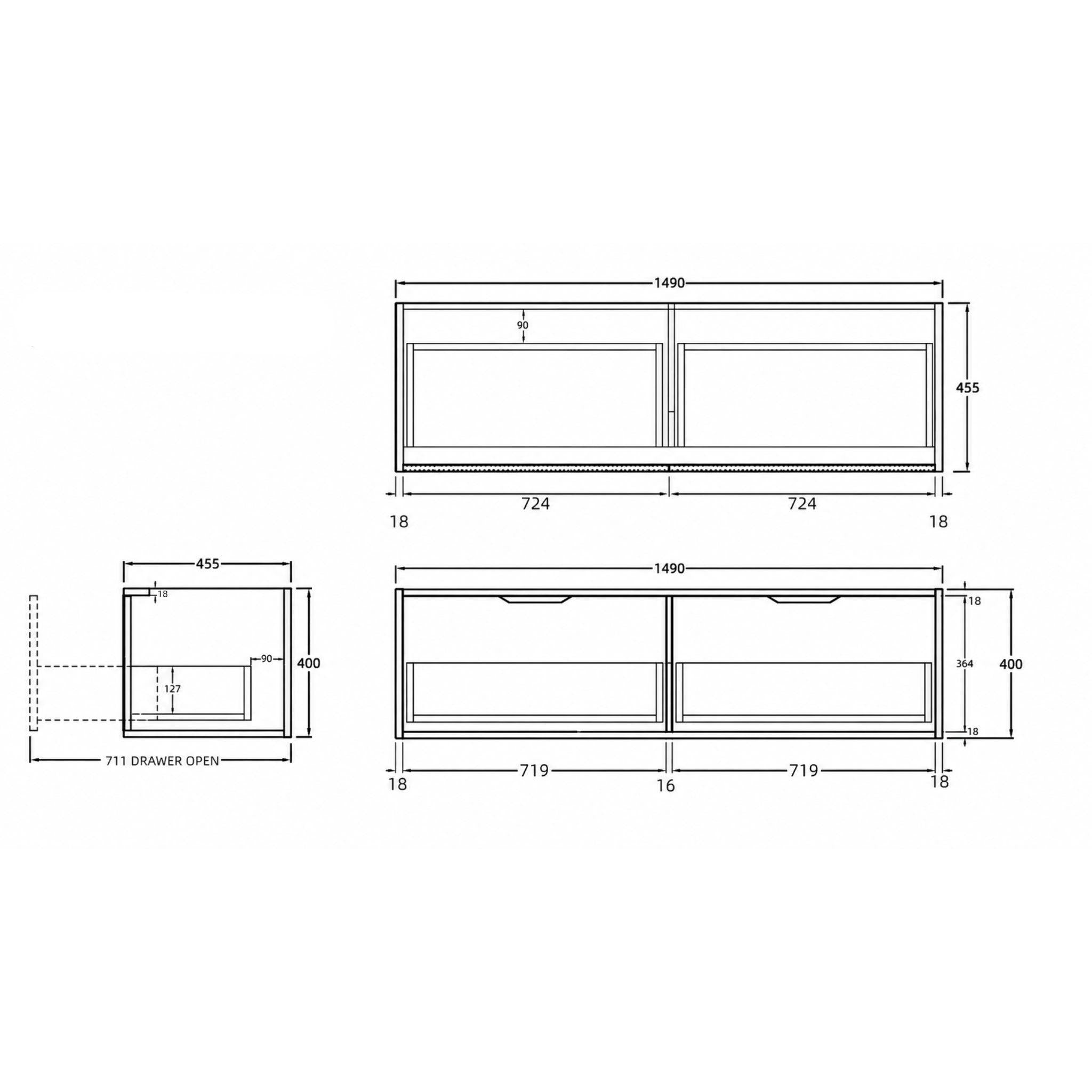 LUKKA KLIFF PRIME OAK 1500MM DOUBLE BOWL WALL HUNG VANITY