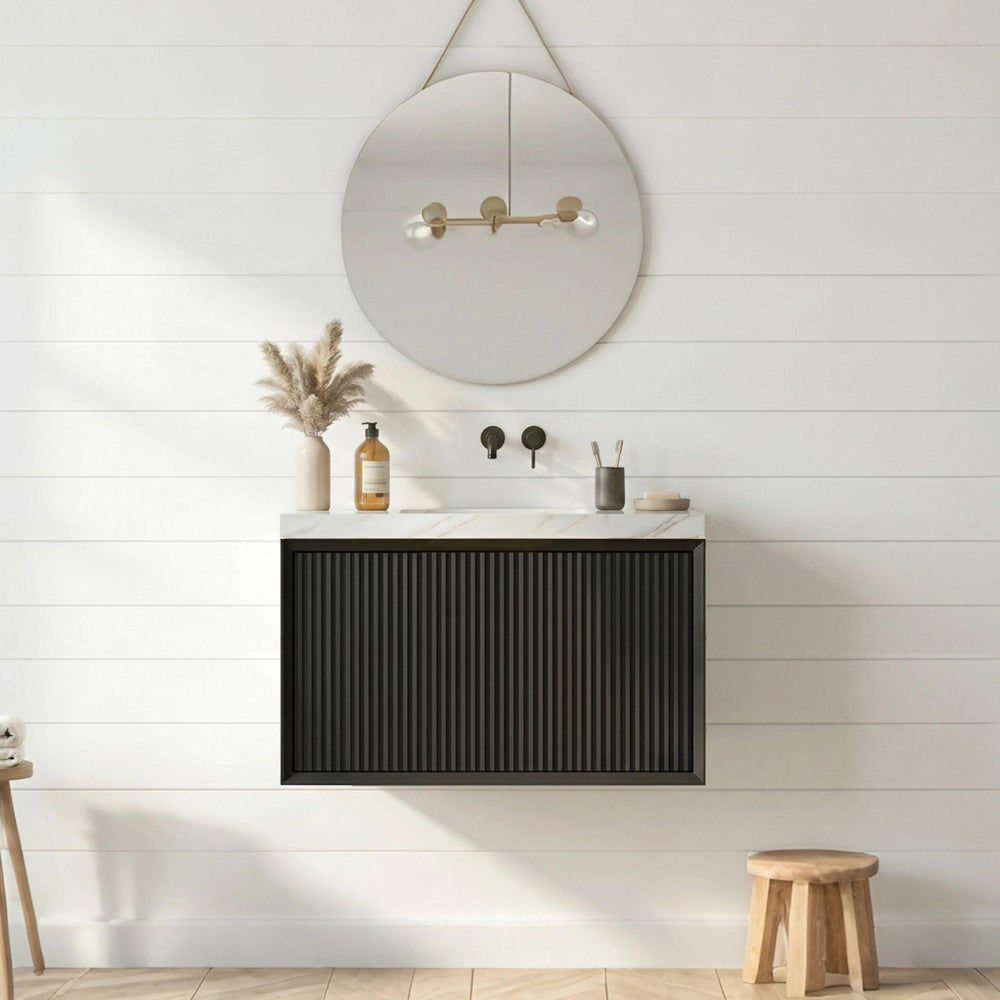 LUKKA KLIFF MODERN MATTE BLACK 600MM SINGLE BOWL WALL HUNG VANITY