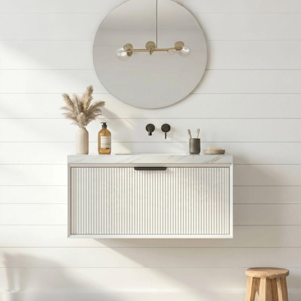 LUKKA KLIFF MODERN MATTE WHITE 750MM SINGLE BOWL WALL HUNG VANITY