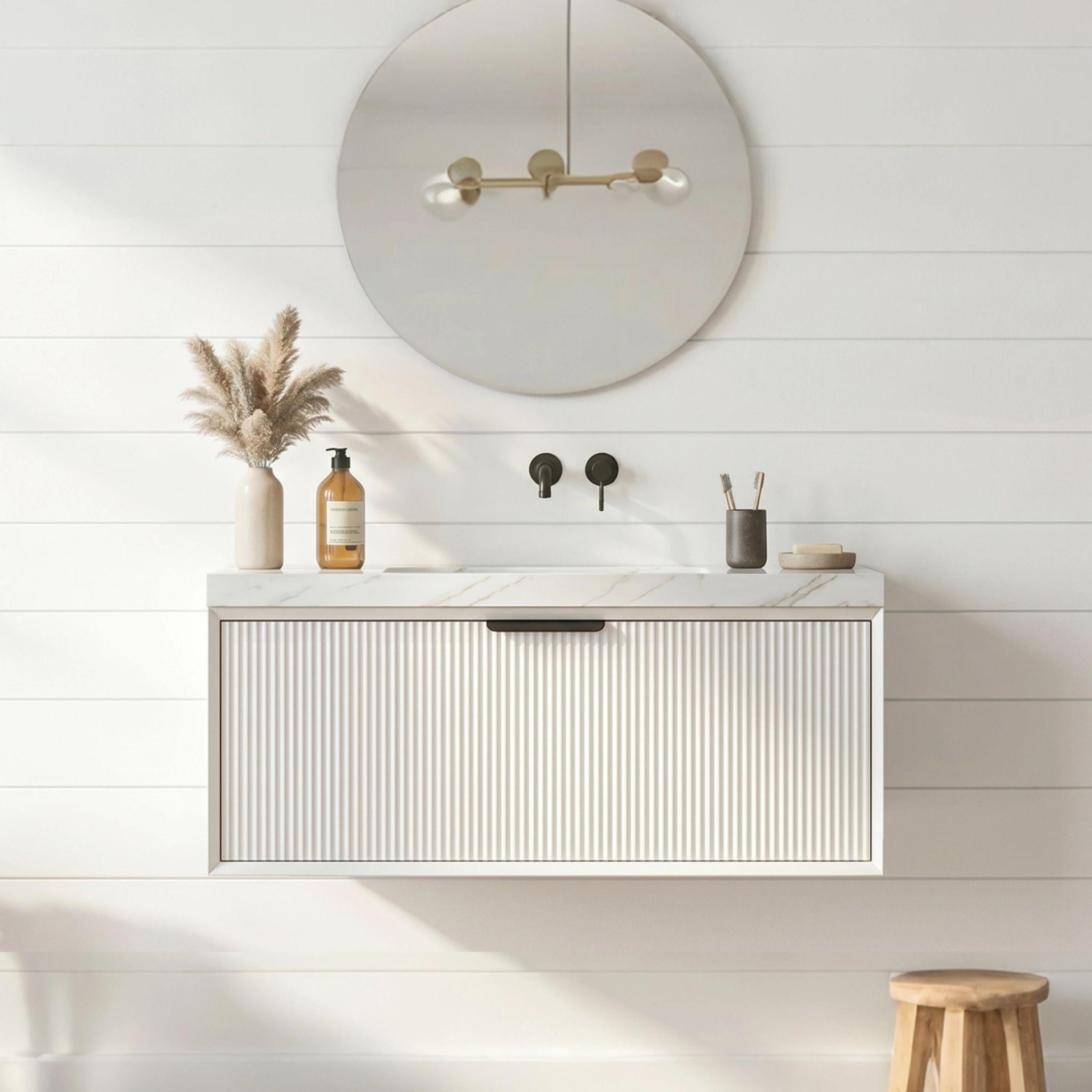 LUKKA KLIFF MODERN MATTE WHITE 900MM SINGLE BOWL WALL HUNG VANITY