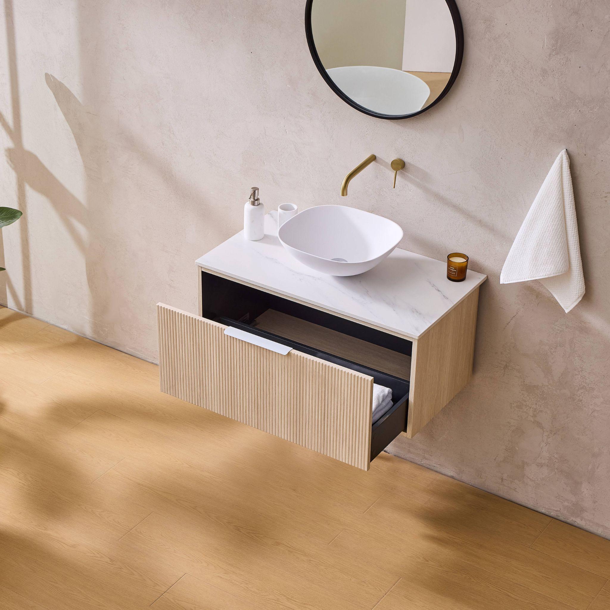 LUKKA KLIFF COASTAL OAK 900MM SINGLE BOWL WALL HUNG VANITY