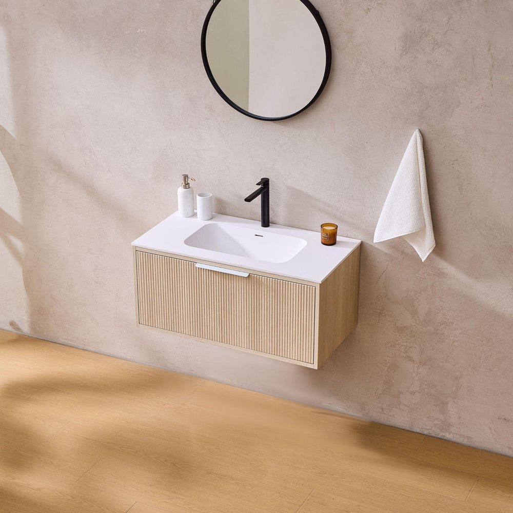 LUKKA KLIFF COASTAL OAK 900MM SINGLE BOWL WALL HUNG VANITY
