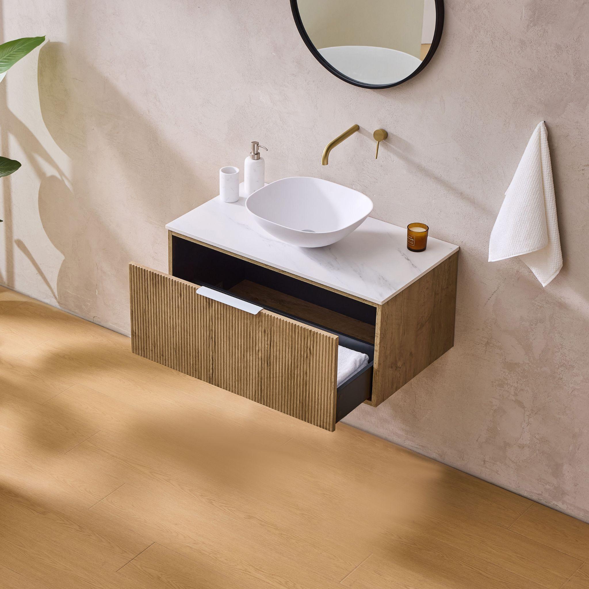 LUKKA KLIFF PRIME OAK 900MM SINGLE BOWL WALL HUNG VANITY