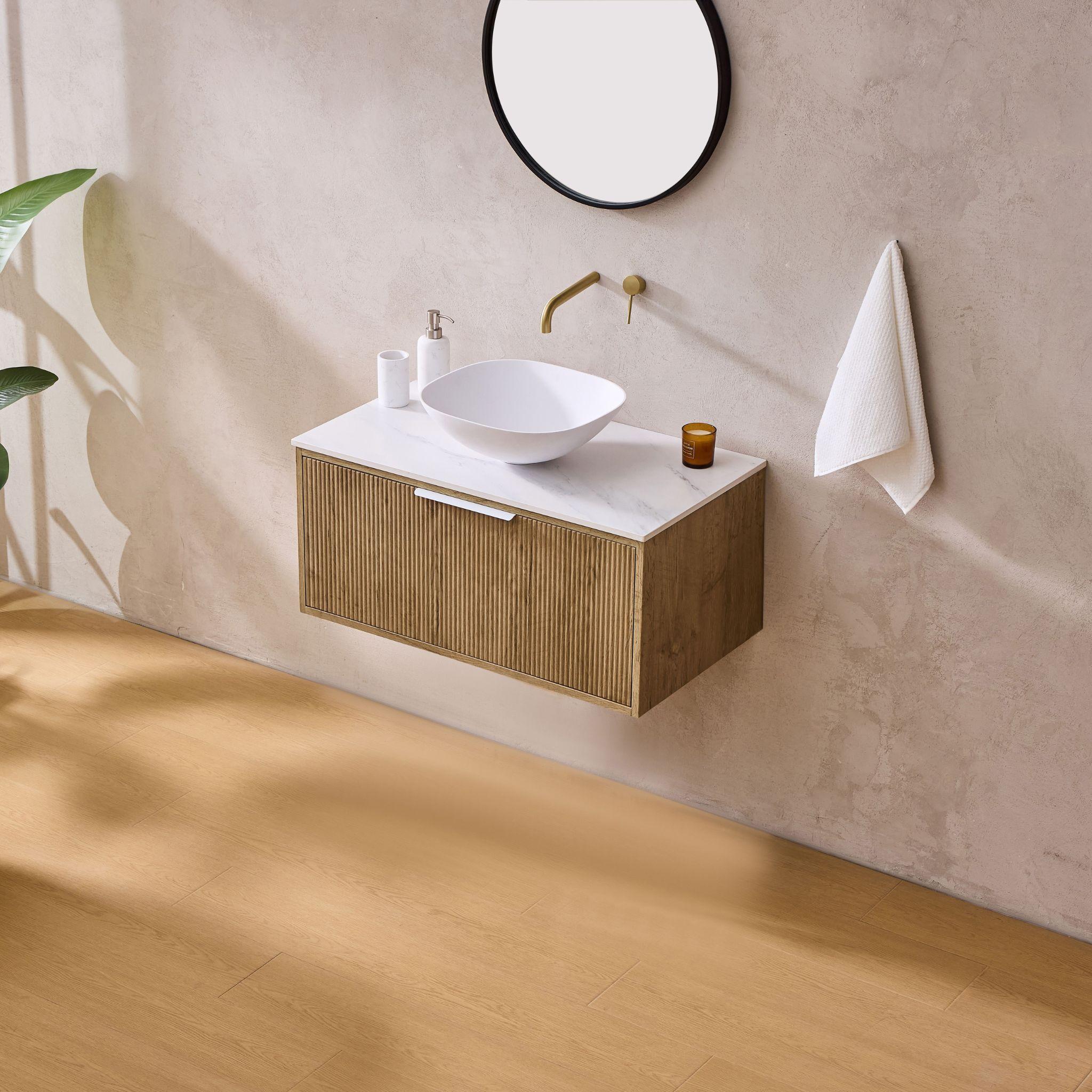 LUKKA KLIFF PRIME OAK 900MM SINGLE BOWL WALL HUNG VANITY