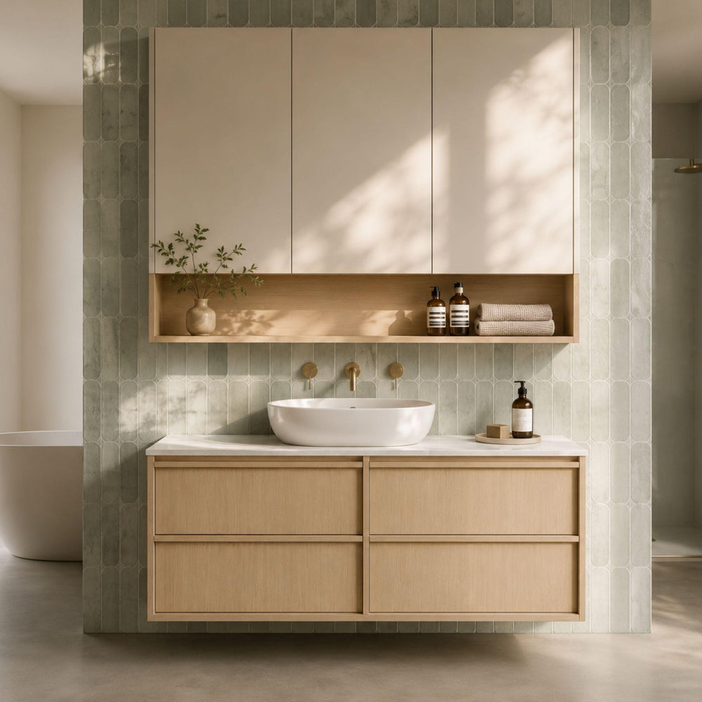 LUKKA RIDGEWOOD MODERN SANDY OAK 1200MM SINGLE BOWL WALL HUNG VANITY