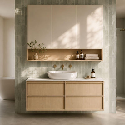 LUKKA RIDGEWOOD MODERN SANDY OAK 1200MM SINGLE BOWL WALL HUNG VANITY