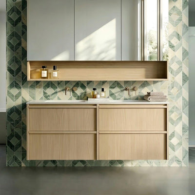 LUKKA RIDGEWOOD MODERN SANDY OAK 1200MM DOUBLE BOWL WALL HUNG VANITY