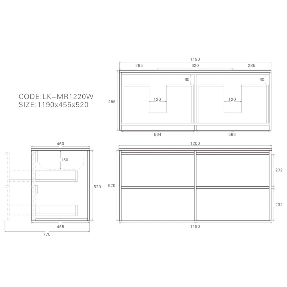LUKKA RIDGEWOOD MODERN MOCHA OAK 1200MM DOUBLE BOWL WALL HUNG VANITY