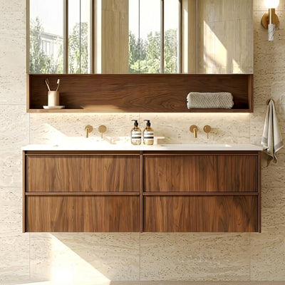 LUKKA RIDGEWOOD MODERN MOCHA OAK 1500MM DOUBLE BOWL WALL HUNG VANITY