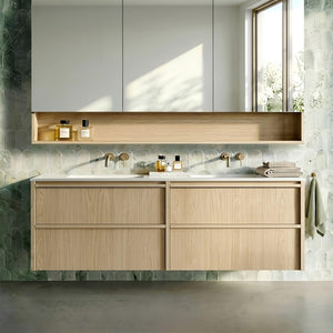 LUKKA RIDGEWOOD MODERN SANDY OAK 1500MM DOUBLE BOWL WALL HUNG VANITY