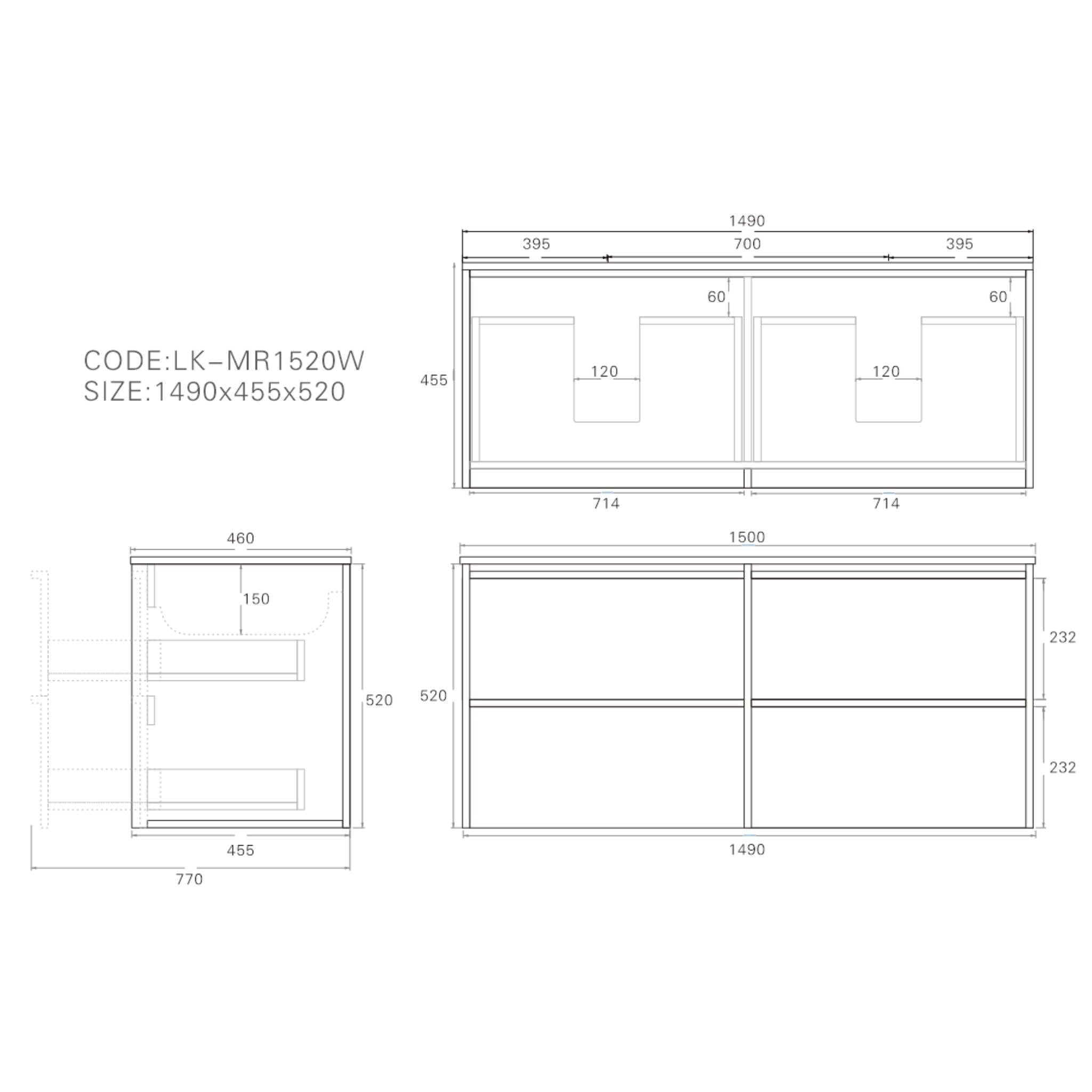 LUKKA RIDGEWOOD MODERN MOCHA OAK 1500MM DOUBLE BOWL WALL HUNG VANITY