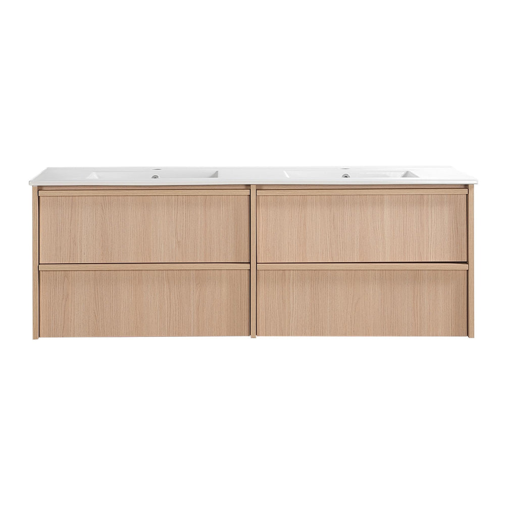 LUKKA RIDGEWOOD MODERN SANDY OAK 1500MM DOUBLE BOWL WALL HUNG VANITY