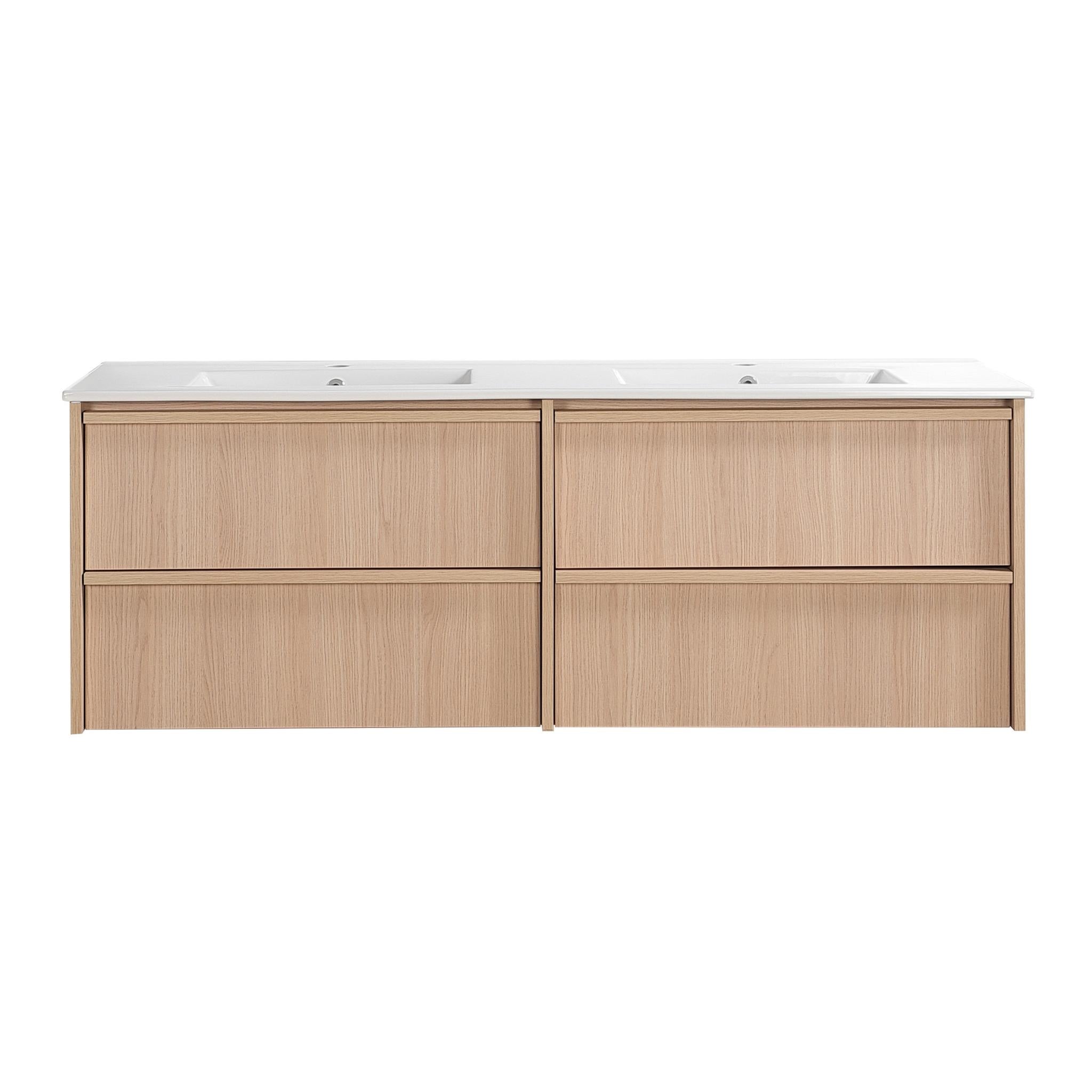LUKKA RIDGEWOOD MODERN SANDY OAK 1500MM DOUBLE BOWL WALL HUNG VANITY