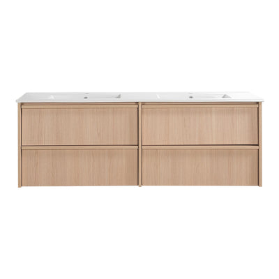 LUKKA RIDGEWOOD MODERN SANDY OAK 1500MM DOUBLE BOWL WALL HUNG VANITY