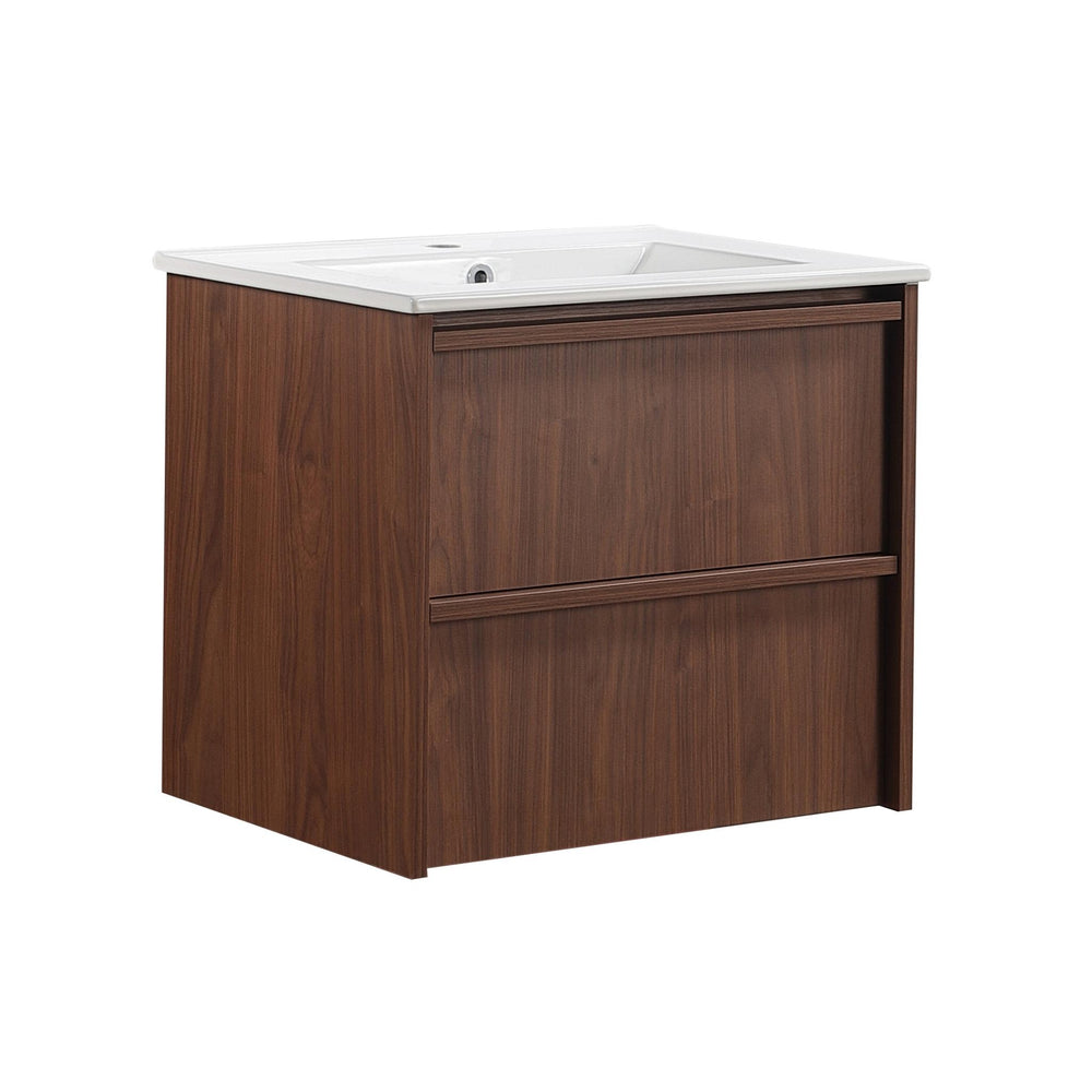 LUKKA RIDGEWOOD MODERN MOCHA OAK 600MM SINGLE BOWL WALL HUNG VANITY