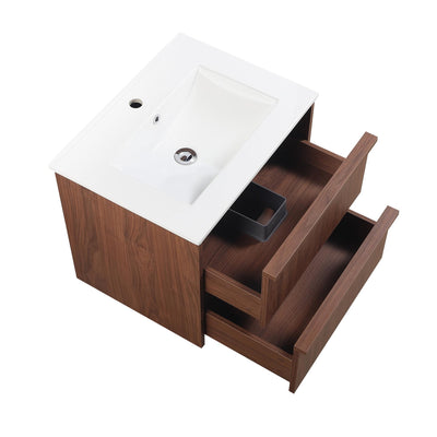LUKKA RIDGEWOOD MODERN MOCHA OAK 600MM SINGLE BOWL WALL HUNG VANITY