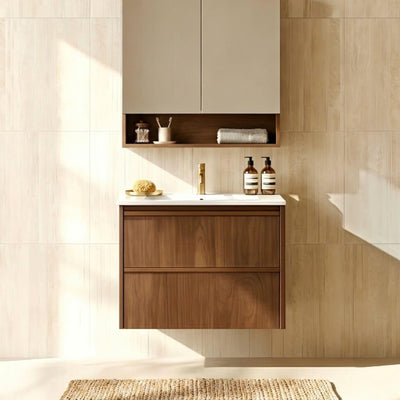 LUKKA RIDGEWOOD MODERN MOCHA OAK 600MM SINGLE BOWL WALL HUNG VANITY