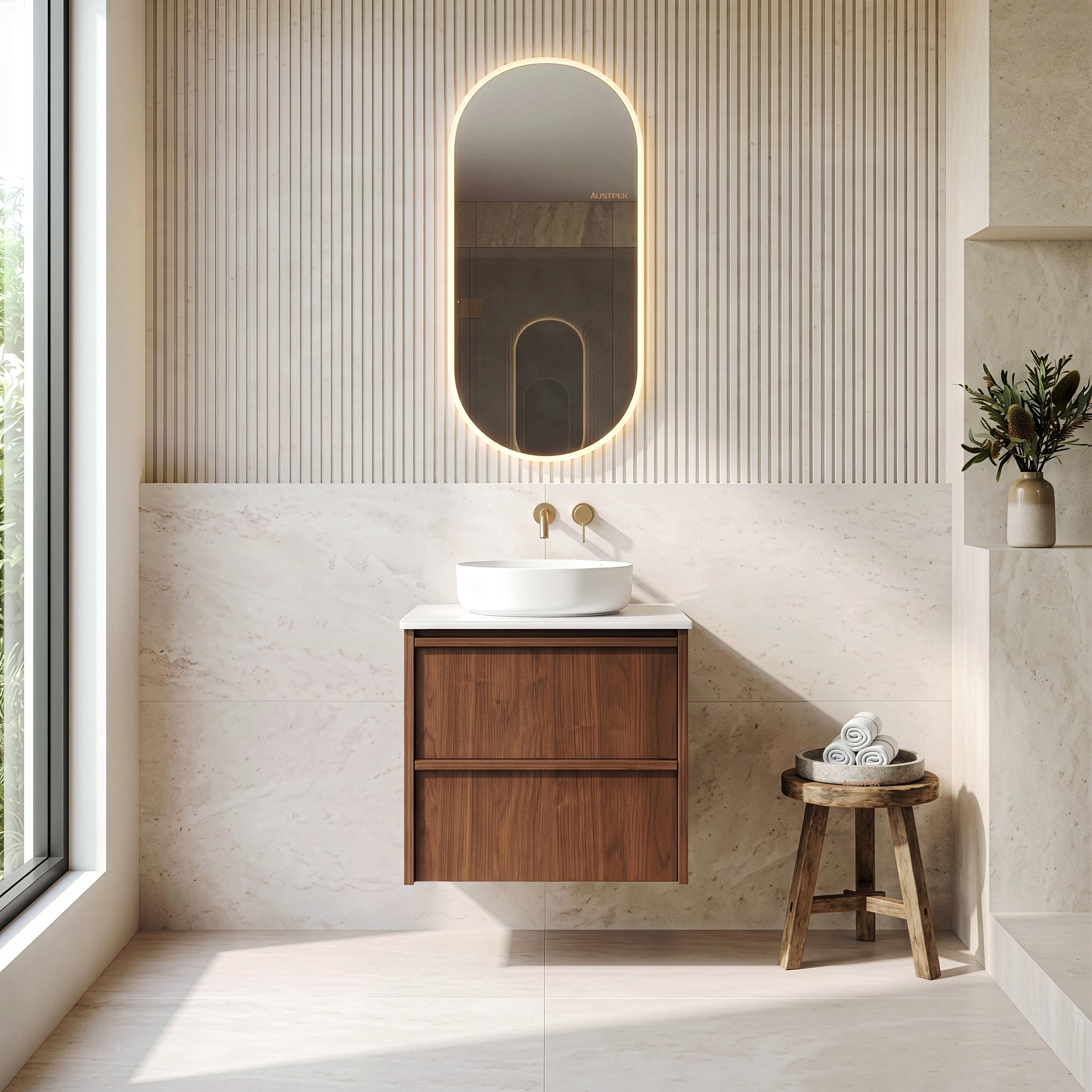 LUKKA RIDGEWOOD MODERN MOCHA OAK 600MM SINGLE BOWL WALL HUNG VANITY