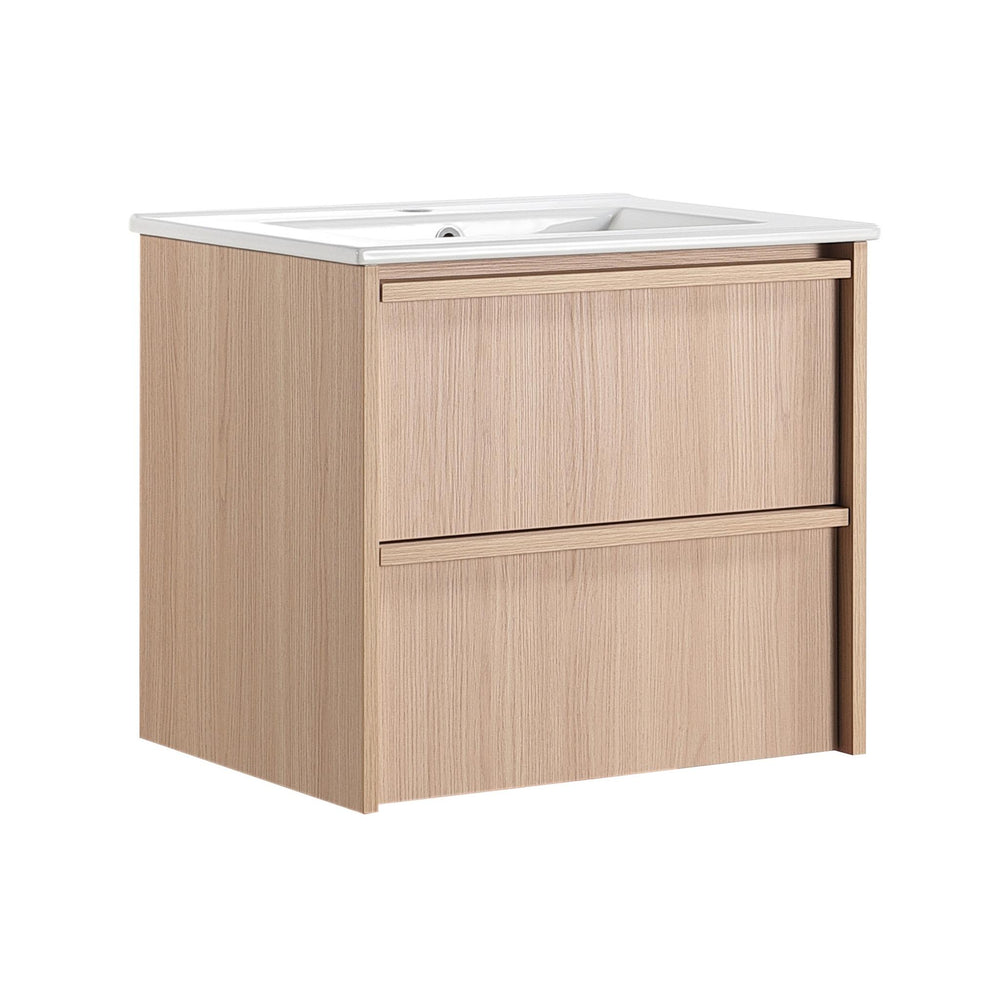 LUKKA RIDGEWOOD MODERN SANDY OAK 600MM SINGLE BOWL WALL HUNG VANITY