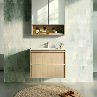 LUKKA RIDGEWOOD MODERN SANDY OAK 600MM SINGLE BOWL WALL HUNG VANITY