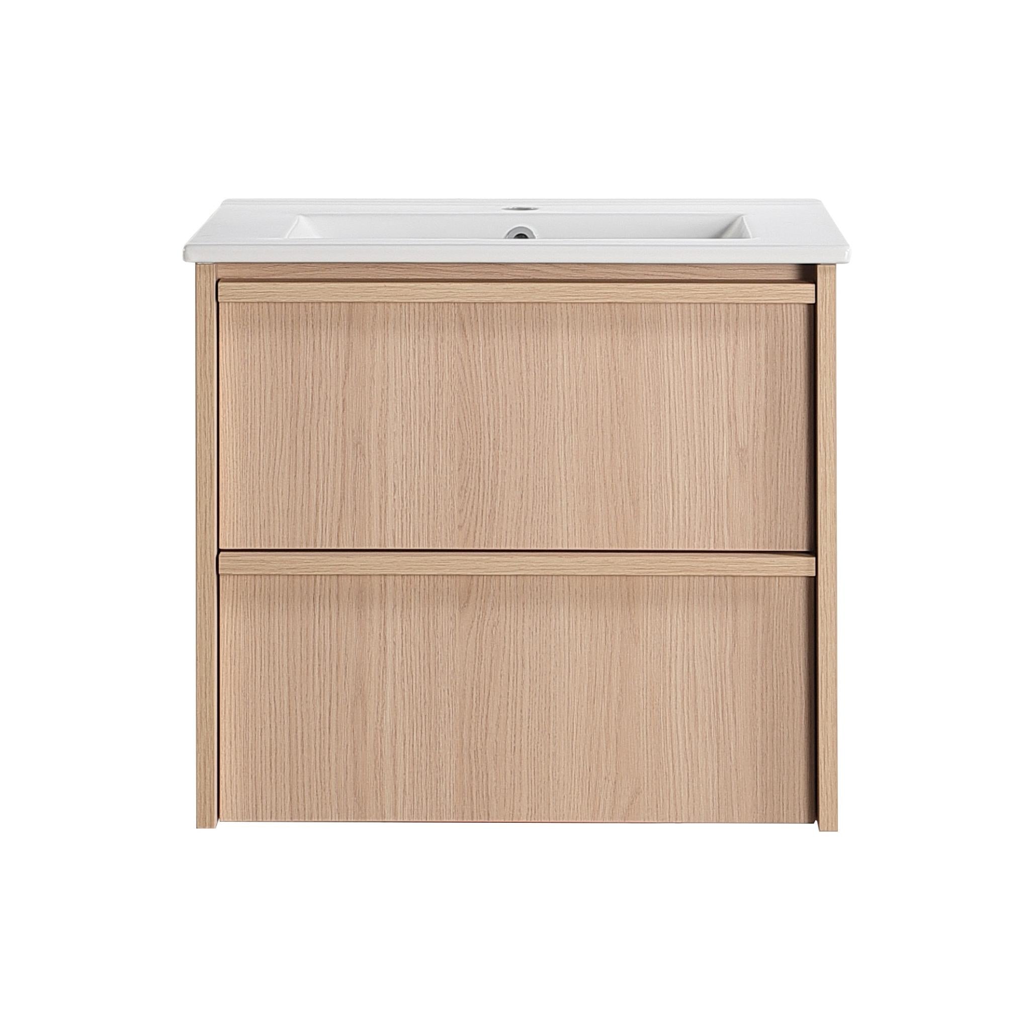 LUKKA RIDGEWOOD MODERN SANDY OAK 600MM SINGLE BOWL WALL HUNG VANITY