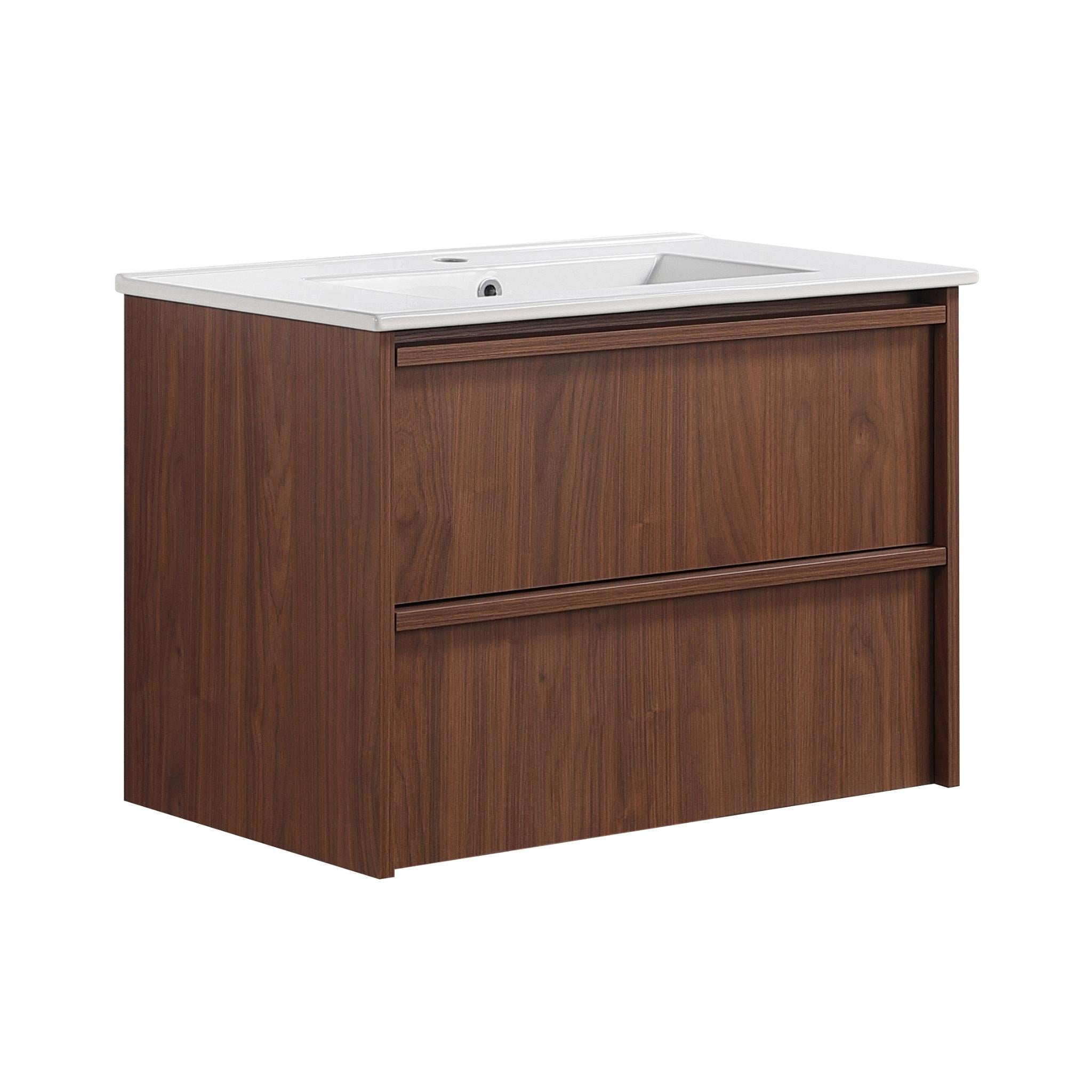 LUKKA RIDGEWOOD MODERN MOCHA OAK 750MM SINGLE BOWL WALL HUNG VANITY